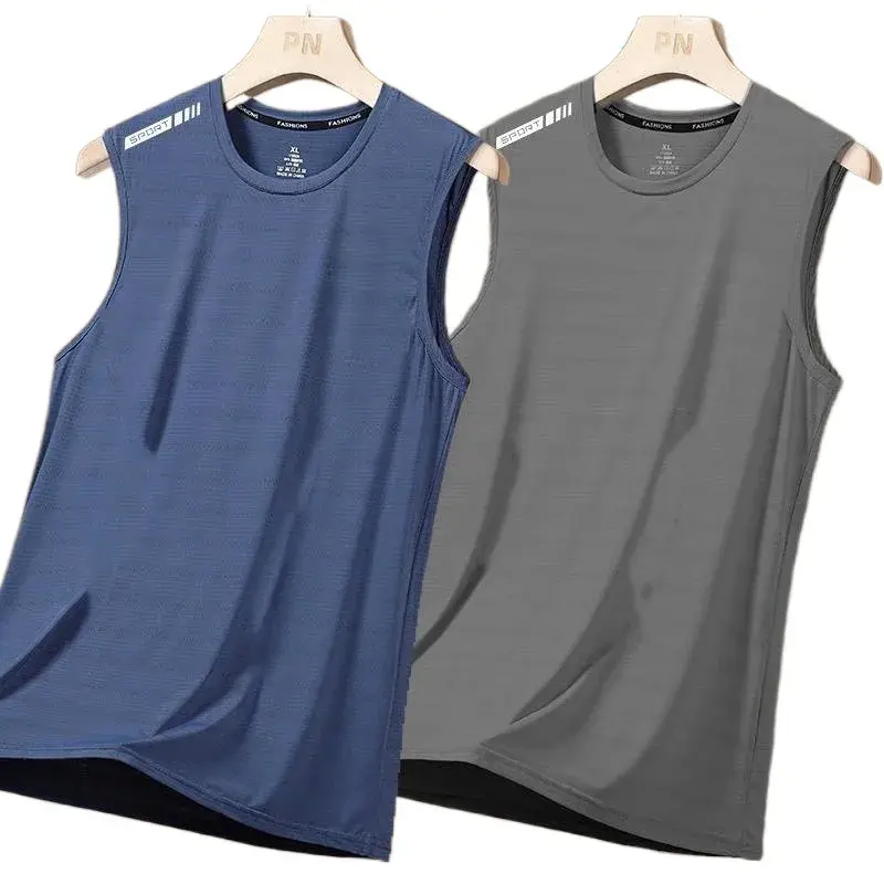 Summer Ice Silk Vest Men's Quick Dry Sleeveless Mesh T-shirt Loose Fit Cross Body Sports Armless Tank Top