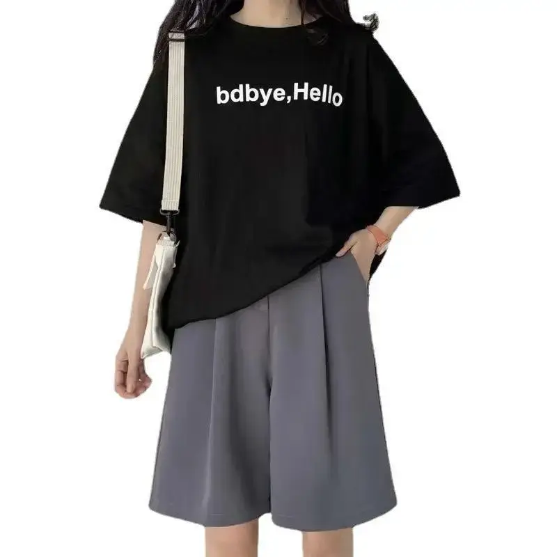 Women's Suit Shorts High Waist Straight Loose Thin Summer Spring Hong Kong Style A- Line Casual Pants Five-Quarter Length