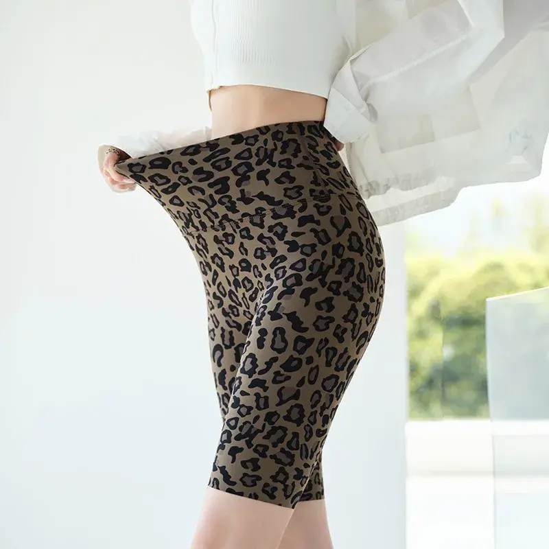 Muses Leopard Print Cycling Abs Tummy Control Pants Women's Summer Fashion Sport Fitness Yoga Tight Absorbing Sweat Bottoms