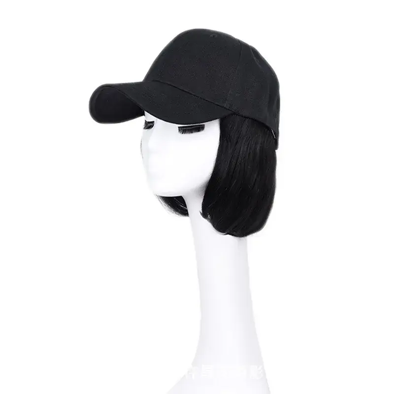 Women's Baseball Cap Full Head Cover Bob Hair Wig Hat Spring Summer Duckbill Fake Hair Hat Integrated Hat Fake Hair