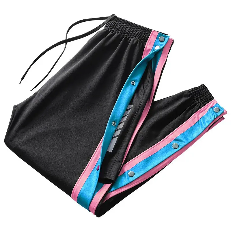 Men's Loose Fit Casual Pants Full Open Button Basketball Training Summer Sports Trousers Quick Dry Breathable Side Opening
