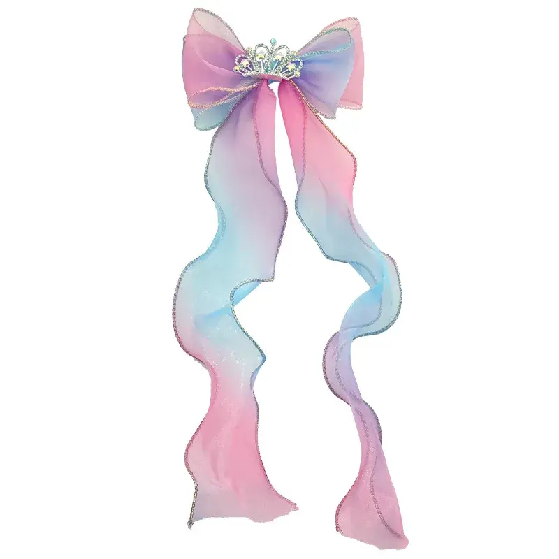 Princess Crown Butterfly Knot Hair Accessory Rainbow Gradient Color Children's Girls Baby Braiding Headwear Salon Fixed Hair Cli