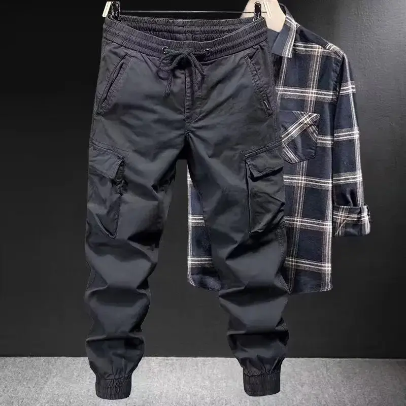 Fashionable Casual Pants Men's Loose-fit Youth Style Cargo Pants Solid Color Cropped Trendy Branded Footwear For Spring Autumn