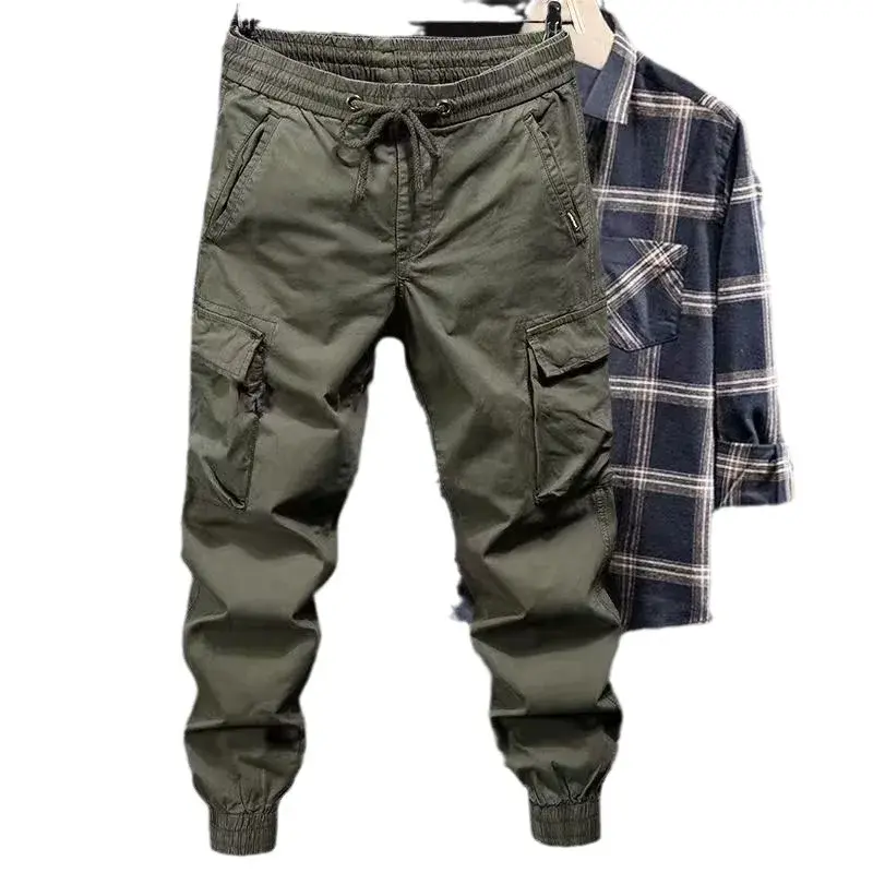 Fashionable Casual Pants Men's Loose-fit Youth Style Cargo Pants Solid Color Cropped Trendy Branded Footwear For Spring Autumn