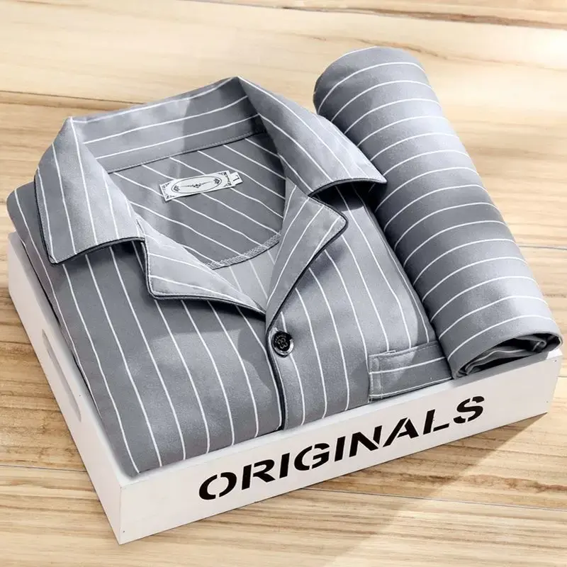 Men's 100% Cotton Long Sleeve Pajama Set Casual Style Suitable For Middle-aged Elderly In Autumn