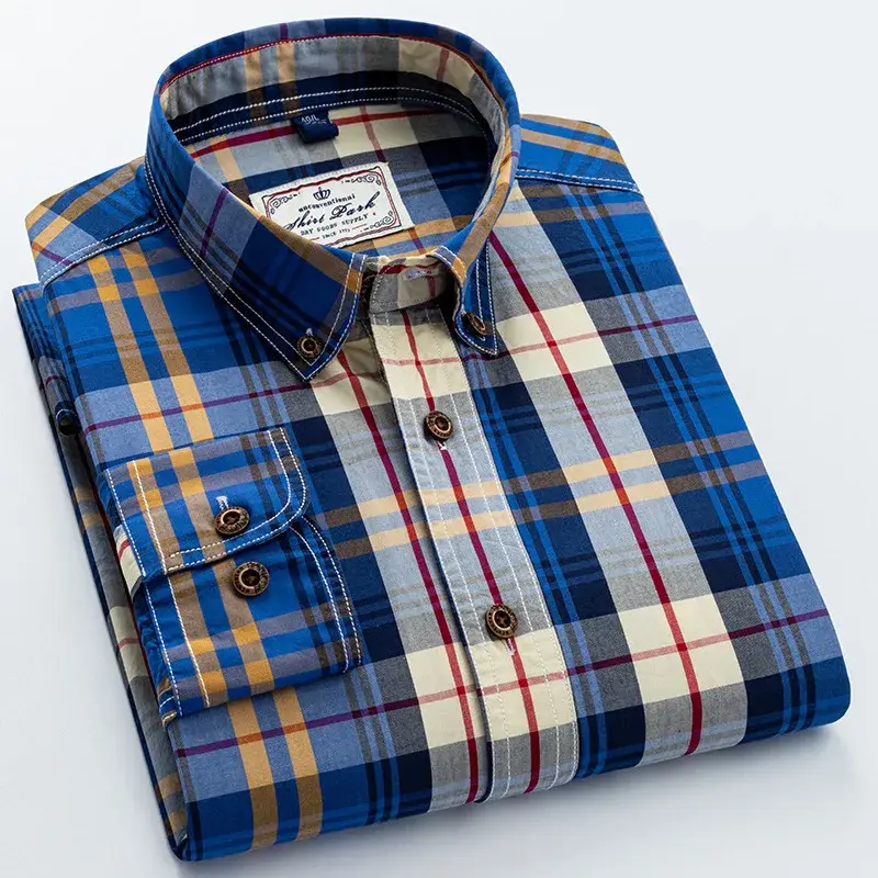 New Men's Pure Cotton Plaid Long Sleeve Shirt Spring Whole Cotton Casual Shirt Korean Style Slims Smooths Your Silhouette No Iro