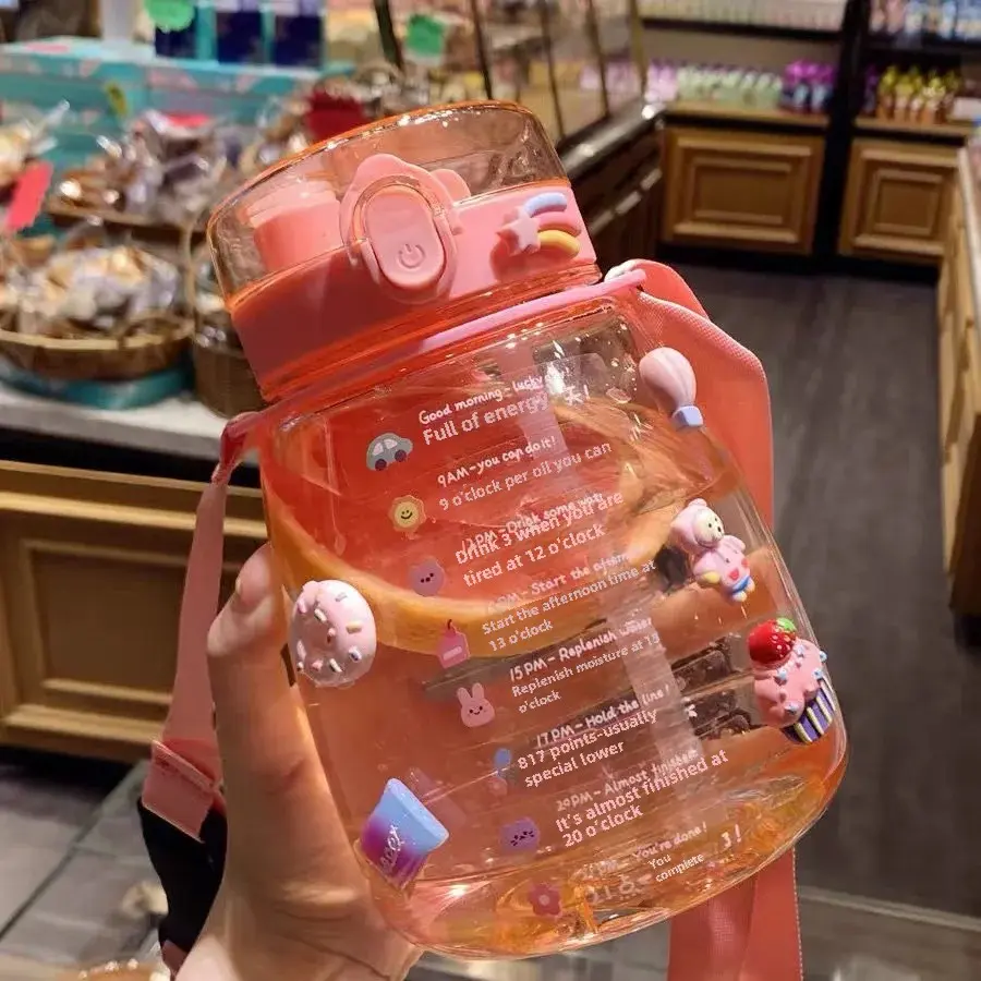 Plastic Cup Double Drink Net Red Big Belly Cup Water High Aesthetic Value Capacity Water Straw Cute Bottle Children Student