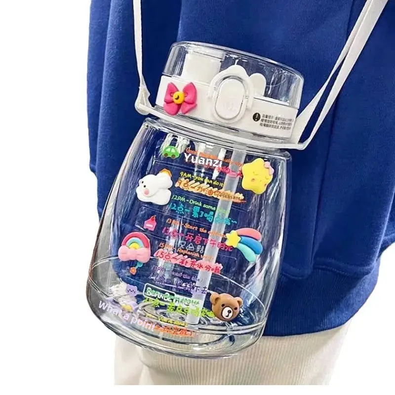Plastic Cup Double Drink Net Red Big Belly Cup Water High Aesthetic Value Capacity Water Straw Cute Bottle Children Student