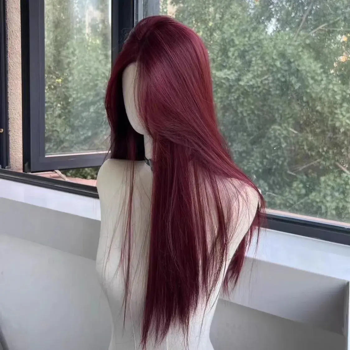 Women's Full Head Cover French Style Lace Front Wig With Middle Part Long Straight Lace Frontal Wig Thin Version Black Fiber Lac