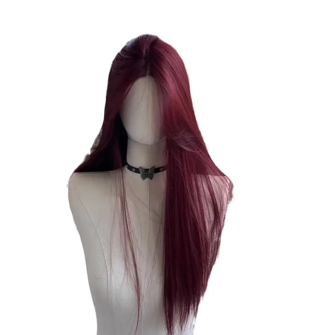 Women's Full Head Cover French Style Lace Front Wig With Middle Part Long Straight Lace Frontal Wig Thin Version Black Fiber Lac