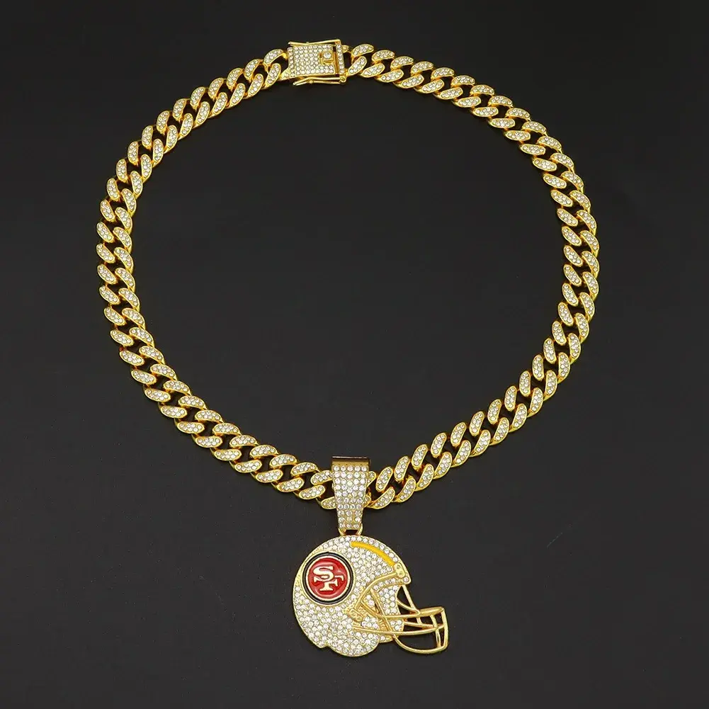 Embellished Olive Ball Pendant Necklace Cuban Chain Hip Hop Style Exaggerated Neck Pendant Punk Clavicle Chain Necklace