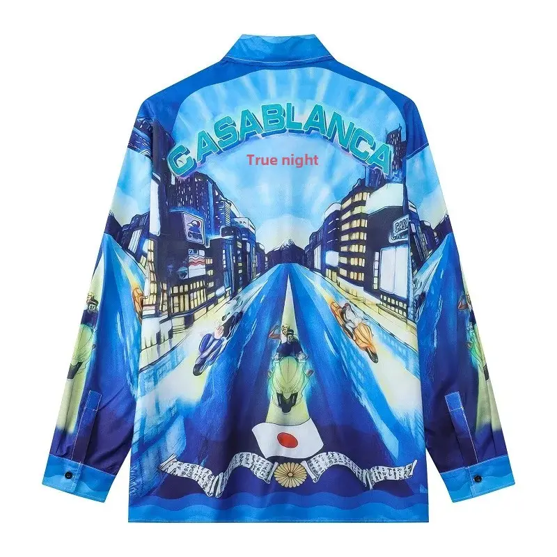 2023 European Street Style Long Sleeve Vintage Luxury CASA Night Color Shirt Youth Positioning Cardigan Men's Casual Wear