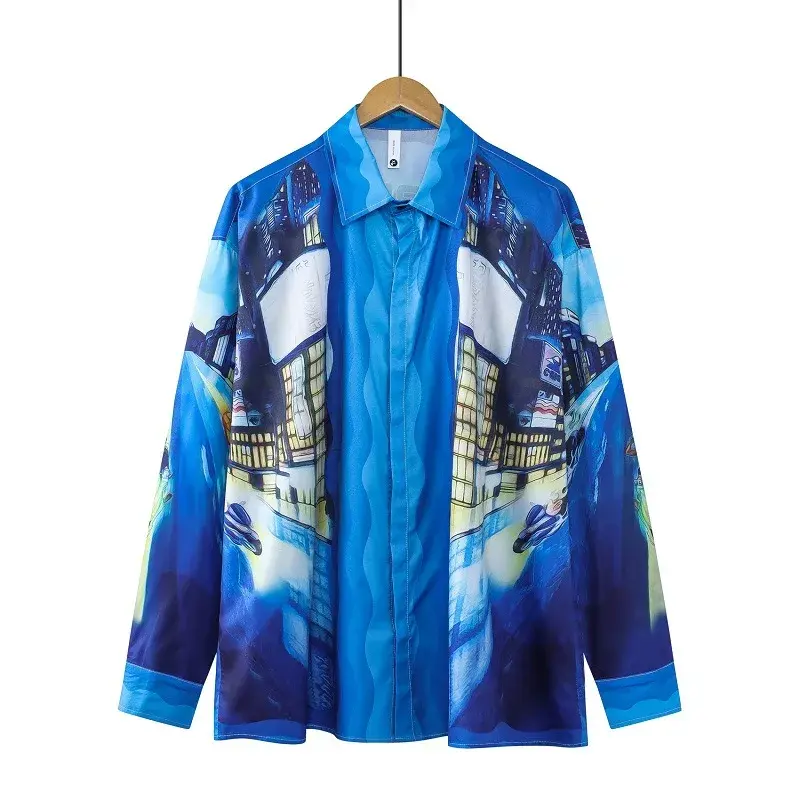 2023 European Street Style Long Sleeve Vintage Luxury CASA Night Color Shirt Youth Positioning Cardigan Men's Casual Wear