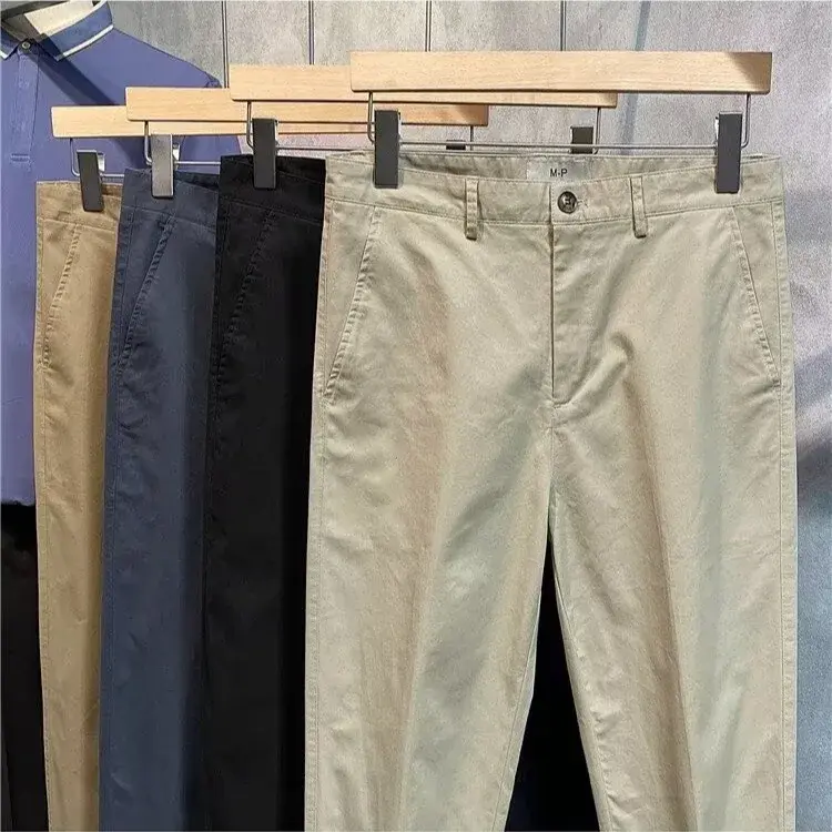 Autumn Hong Kong Style Men's Cargo Pants Loose Fit Micro Elastic Straight Leg Casual Pants Versatile Comfortable Cropped Trendy