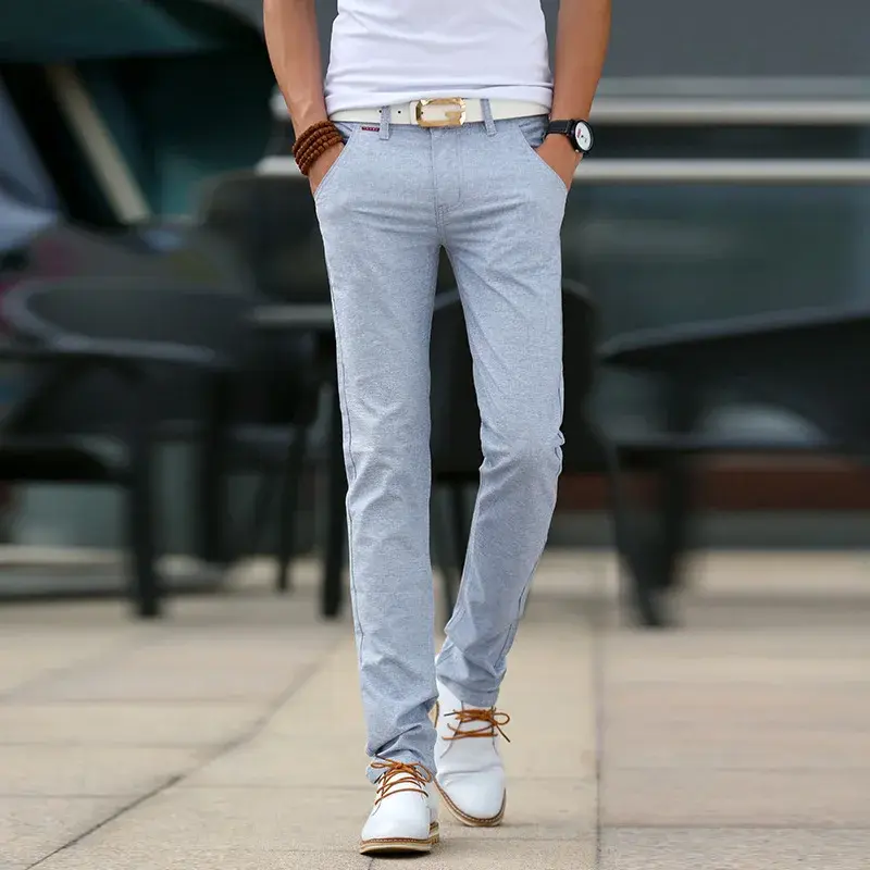Casual Slim Fit Summer Thin Cotton Linen Trousers For Men Youth Slender Straight Leg Cotton Linen Casual Pants Wholesale