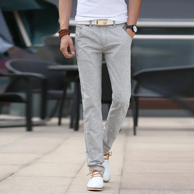 Casual Slim Fit Summer Thin Cotton Linen Trousers For Men Youth Slender Straight Leg Cotton Linen Casual Pants Wholesale