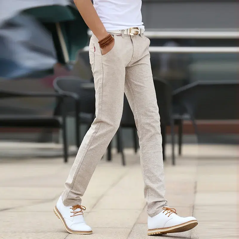 Casual Slim Fit Summer Thin Cotton Linen Trousers For Men Youth Slender Straight Leg Cotton Linen Casual Pants Wholesale