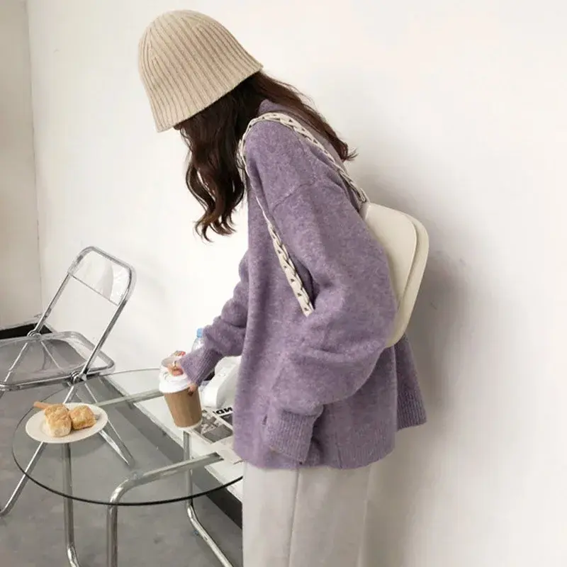 Women's round Neck Knitwear Loose Fit Thickened Soft Comfortable Autumn Winter New Style Solid Color Easy Wear Vintage Lazy Styl