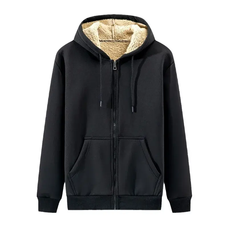 Autumn Winter New Men's Fleece Lined Thickened Sweatshirt Cardigan Hooded Zip Up Versatile Casual Jacket Warm Lambswool