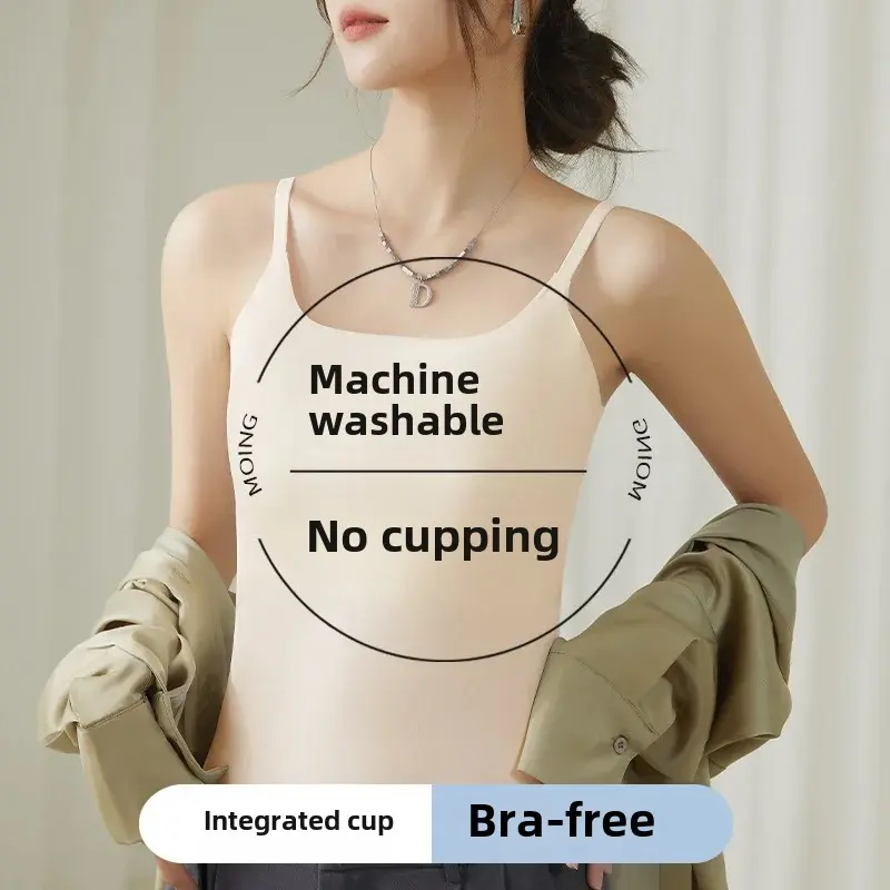 Ice Silk One-Piece Fixed Cup Vest Summer Thin Strapless Bra-Free Seamless Backless Bralette Women's Tank Top Comfortable Underwe