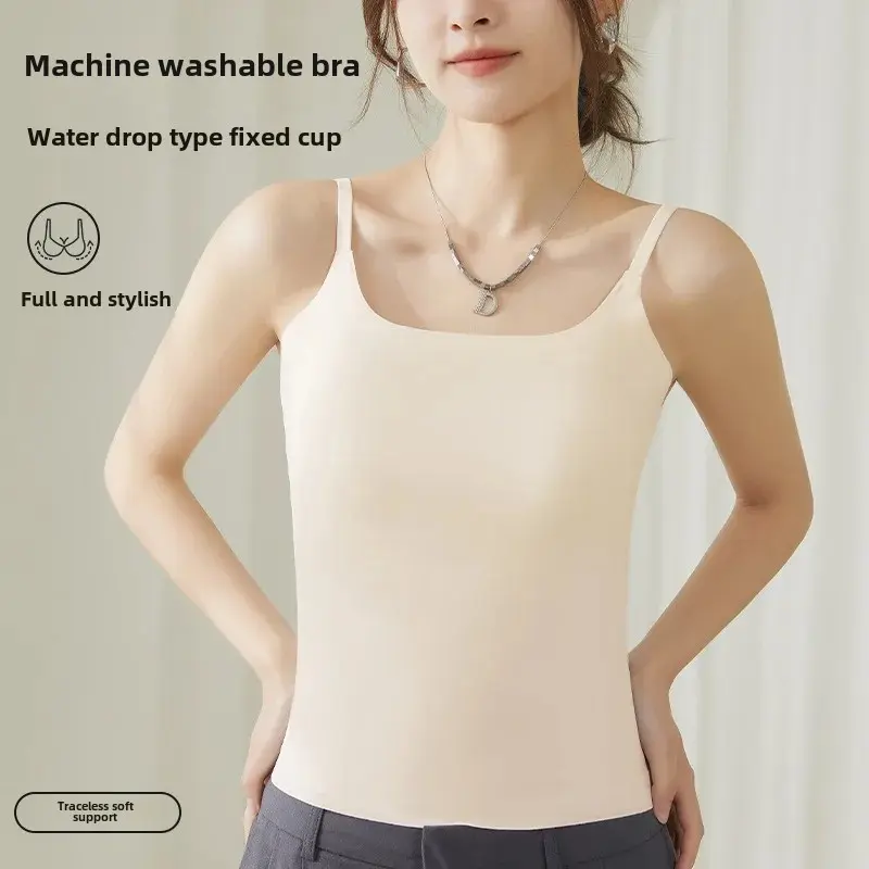 Ice Silk One-Piece Fixed Cup Vest Summer Thin Strapless Bra-Free Seamless Backless Bralette Women's Tank Top Comfortable Underwe