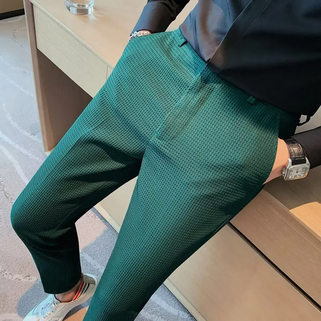 Fashionable Casual Nine-Piece Sports Pants for Men Elastic Simple Design Business Leisure Trousers Trendy Flat Weave West Pants
