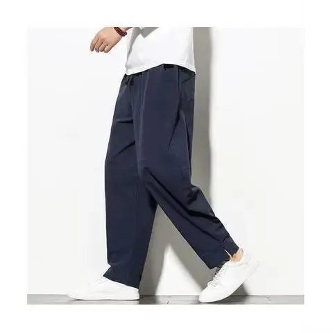 Spring Summer Men's Casual Pants Linen Cotton Straight-leg Loose-fit Trousers Harem Pants Wide-leg Thin Style Trendy