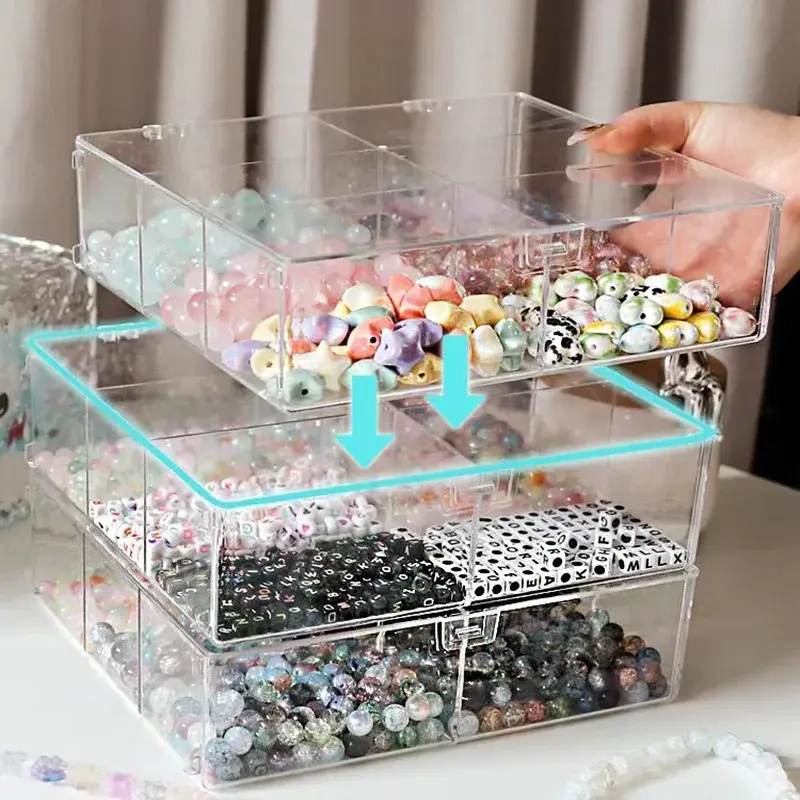 DIY Creamy Gel Beads Storage Box Handmade Beads Organizer Dustproof Multi-grid Partition Drawer Style Jewelry Making Box
