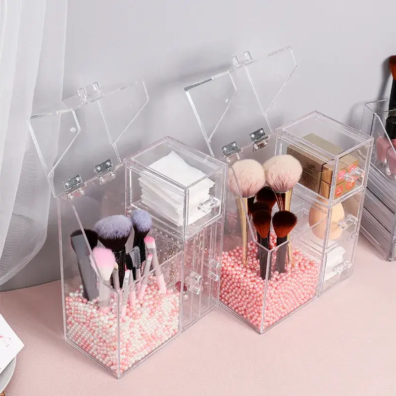 Transparent Acrylic Makeup Box Brow Brush Cosmetic Brush Storage Box Dustproof Multi-purpose Cosmetic Brush Organizer