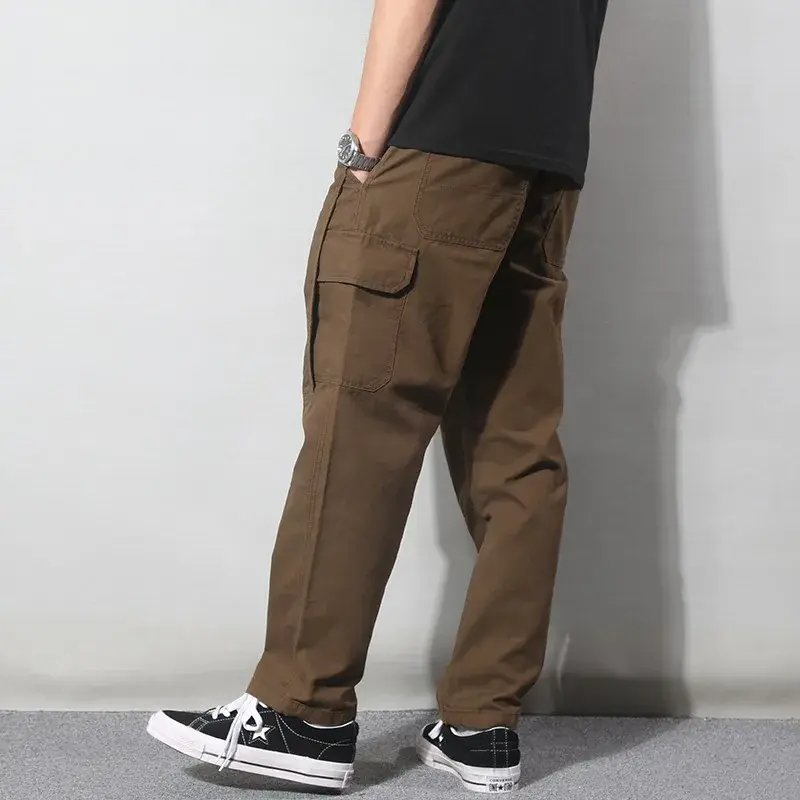 Japanese Style SimpleVintageTrendy Men's Multi-Pocket Cargo Pants Loose Fit Straight Leg Casual Trousers For Spring And Autumn