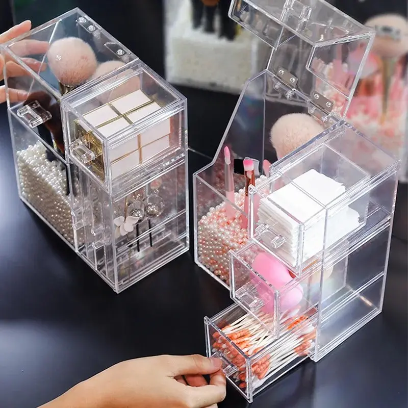 Transparent Acrylic Makeup Box Brow Brush Cosmetic Brush Storage Box Dustproof Multi-purpose Cosmetic Brush Organizer