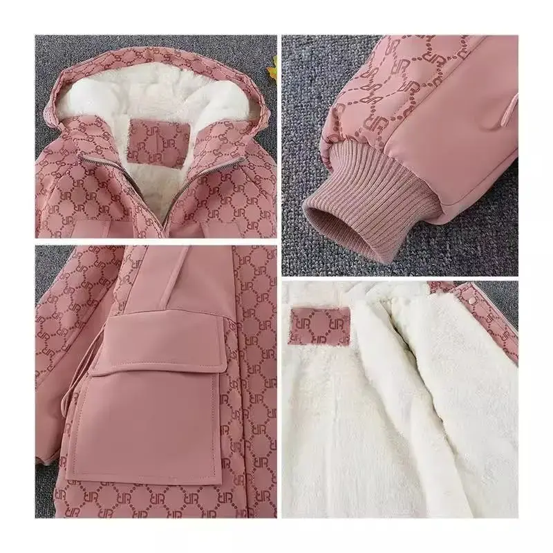 Girls Thickened Fleece-lined Cotton Jacket Autumn Winter New Style Children's Coat Medium And Large Children Fashionable Mid-len