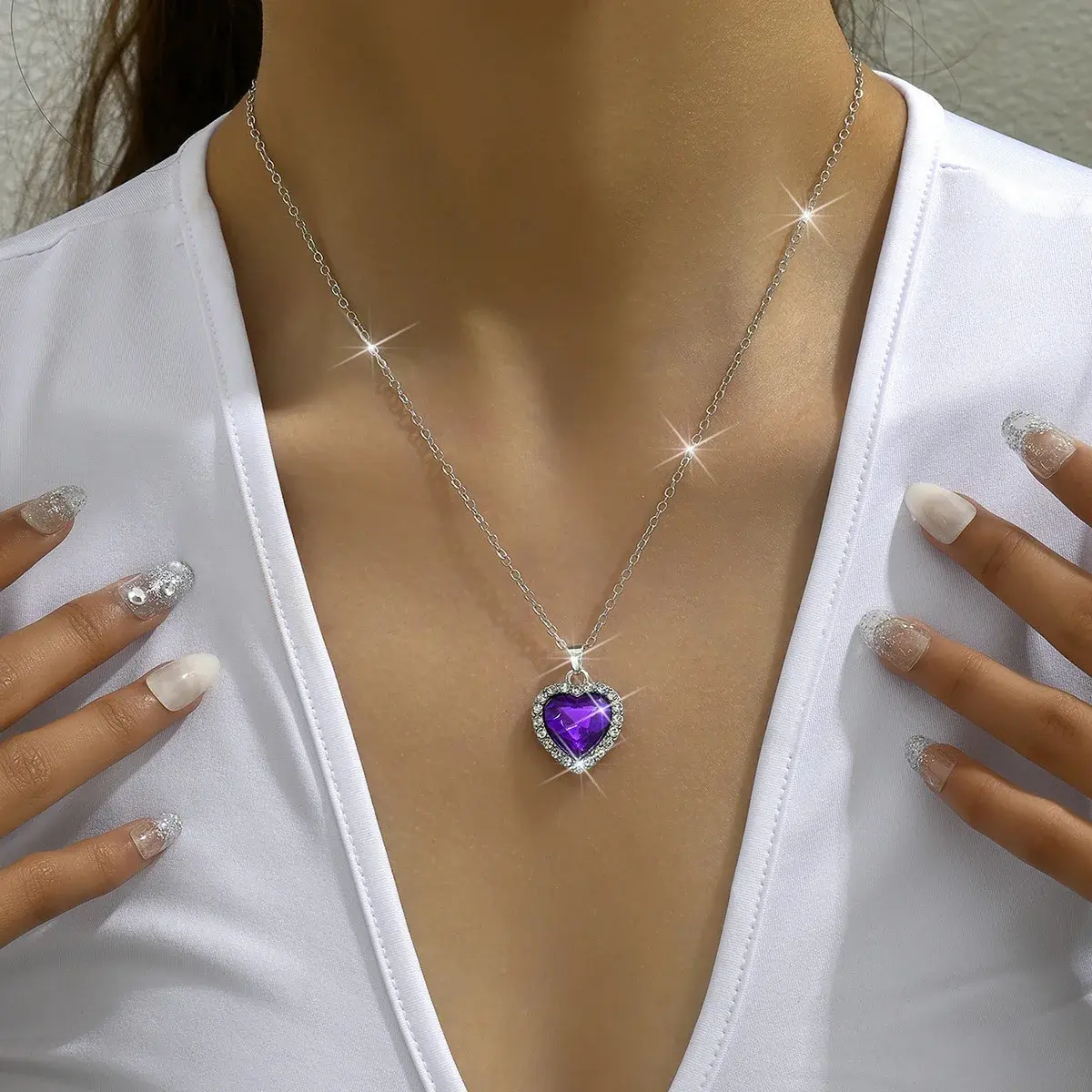 Fashionable Wholesale Heart Pendant Necklace Full Of Diamonds Cross-Border European And American Best Seller Jewelry Accessories