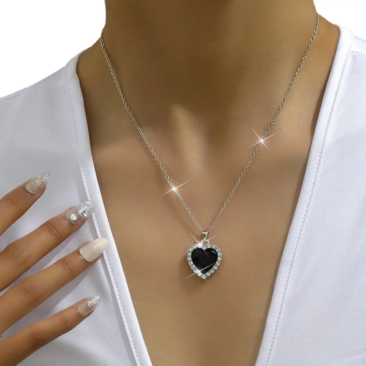 Fashionable Wholesale Heart Pendant Necklace Full Of Diamonds Cross-Border European And American Best Seller Jewelry Accessories