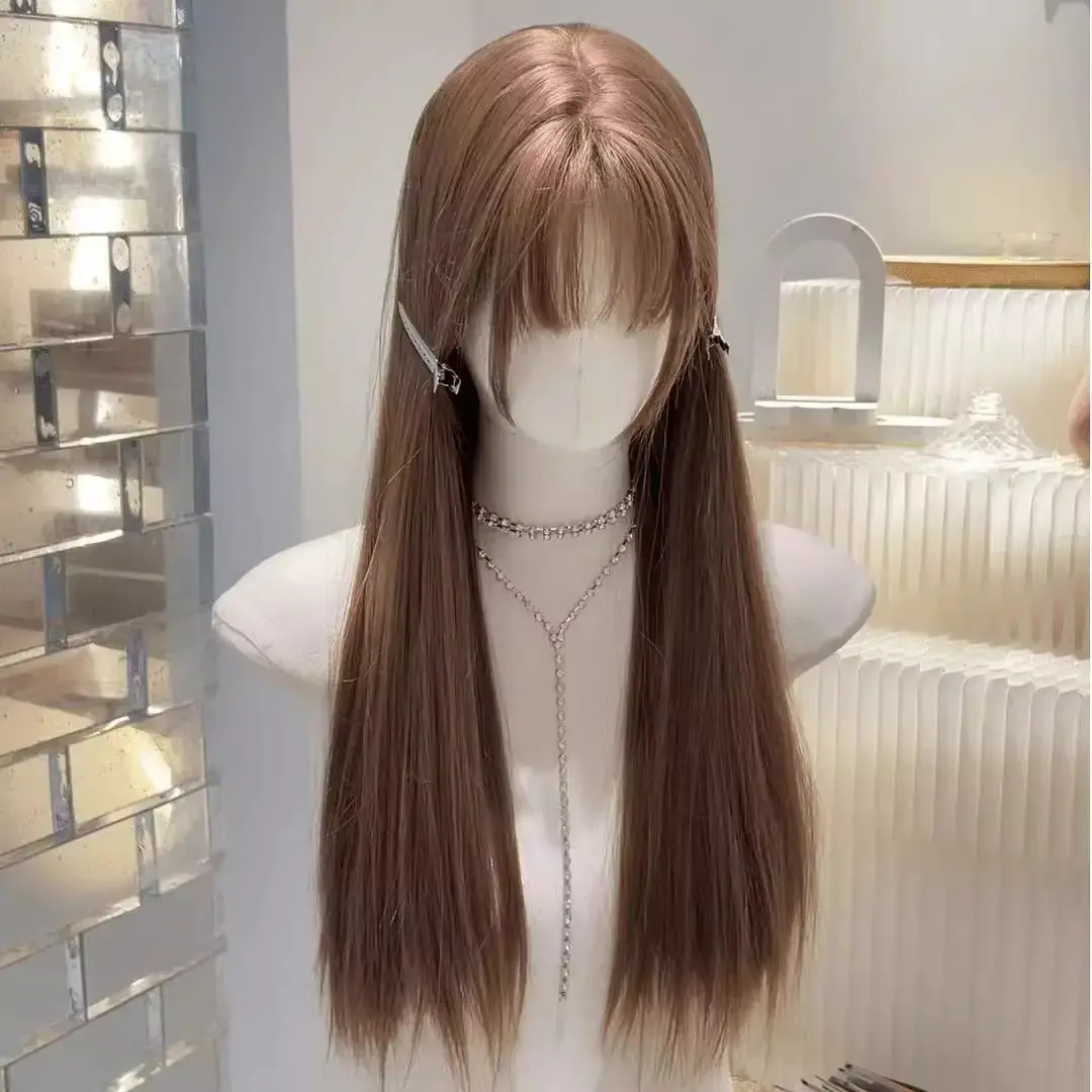 Long Straight Hair Wig Women Fashion Anti-Aging Realistic Looking Honeysuckle Linen Simulation Full Head Cover Black People Fibe