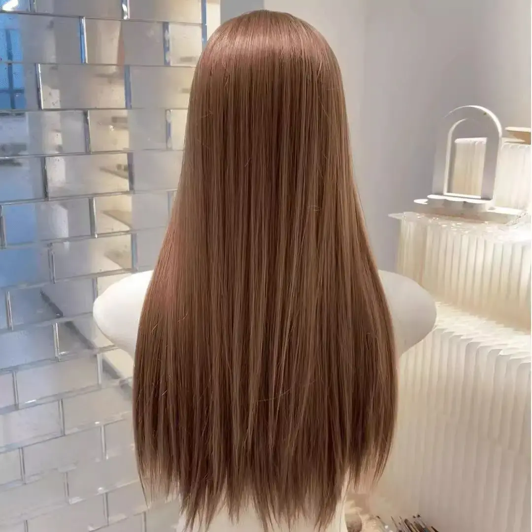 Long Straight Hair Wig Women Fashion Anti-Aging Realistic Looking Honeysuckle Linen Simulation Full Head Cover Black People Fibe