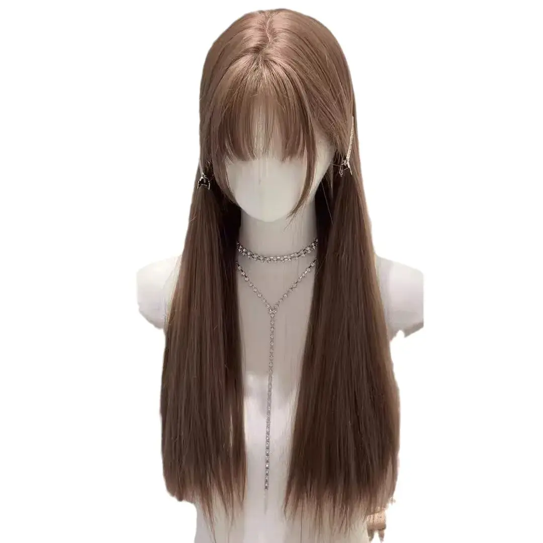 Long Straight Hair Wig Women Fashion Anti-Aging Realistic Looking Honeysuckle Linen Simulation Full Head Cover Black People Fibe
