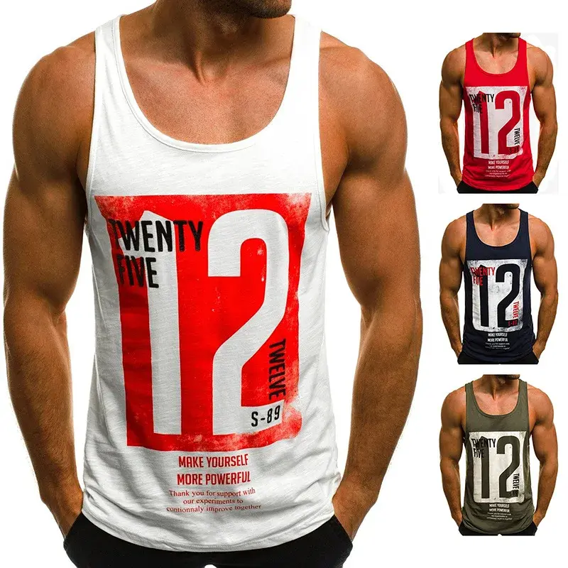 Casual round Neck Sleeveless Vest Men's Print Tank Top European Code New Style Hot Sale Of The Season Sweat Wicking Sports Fitne