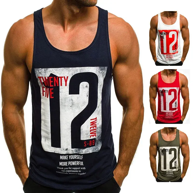 Casual round Neck Sleeveless Vest Men's Print Tank Top European Code New Style Hot Sale Of The Season Sweat Wicking Sports Fitne