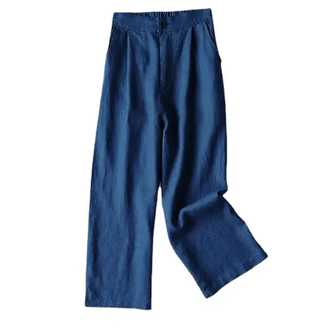 Cotton Linen Wide Leg Pants Women Spring Summer Thin Loose Casual Large Size Comfortable Nine Points Straight Tube Trousers