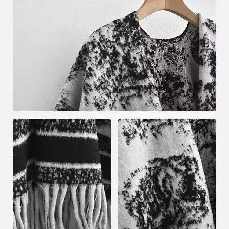 2024 Autumn Winter Soft Neck Warming Scarf Outer Wear Thermal Shawl Chinese Style Calligraphy Print Fashionable Layering