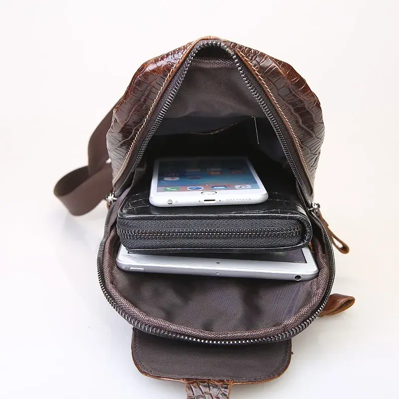 Alligator Head Leather Men's Chest Bag Top Layer Cow Hide Men's Genuine Leather Oil Leather Casual Crossbody Waist Bag Wholesale