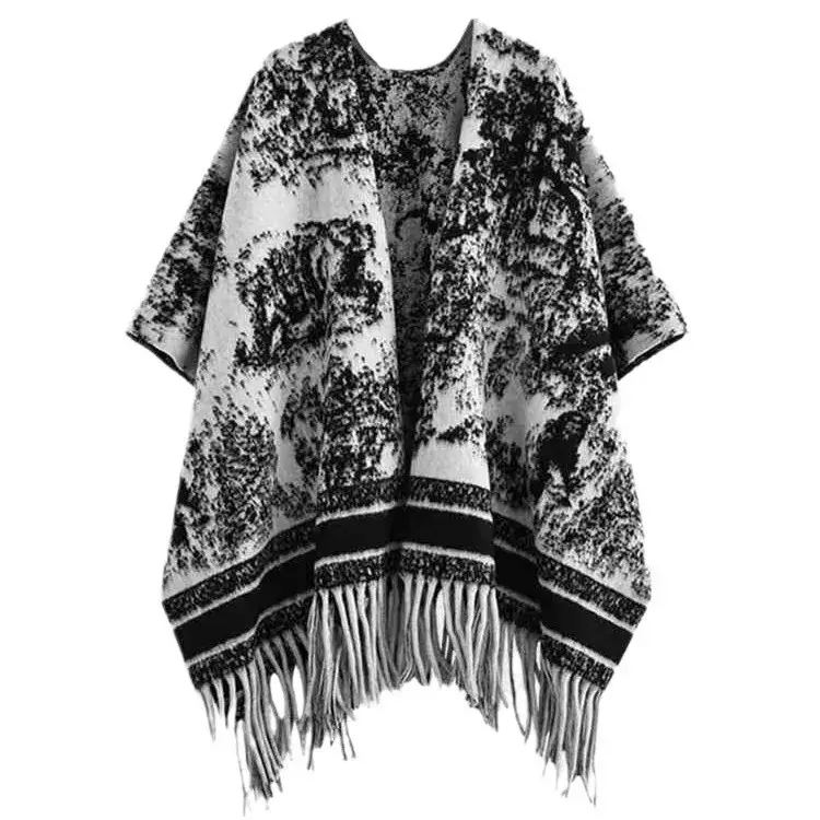 2024 Autumn Winter Soft Neck Warming Scarf Outer Wear Thermal Shawl Chinese Style Calligraphy Print Fashionable Layering