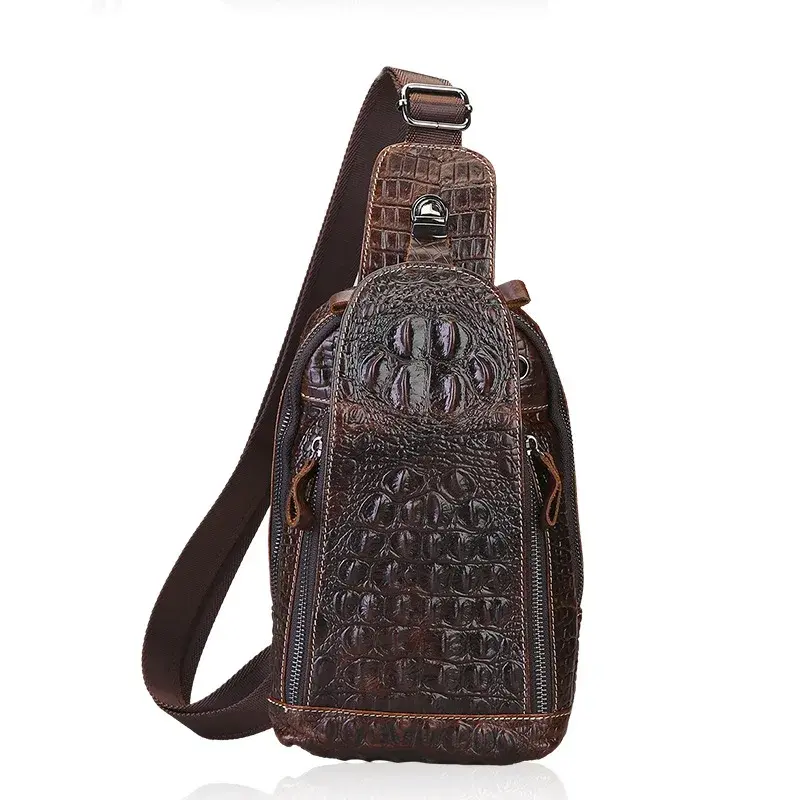 Alligator Head Leather Men's Chest Bag Top Layer Cow Hide Men's Genuine Leather Oil Leather Casual Crossbody Waist Bag Wholesale