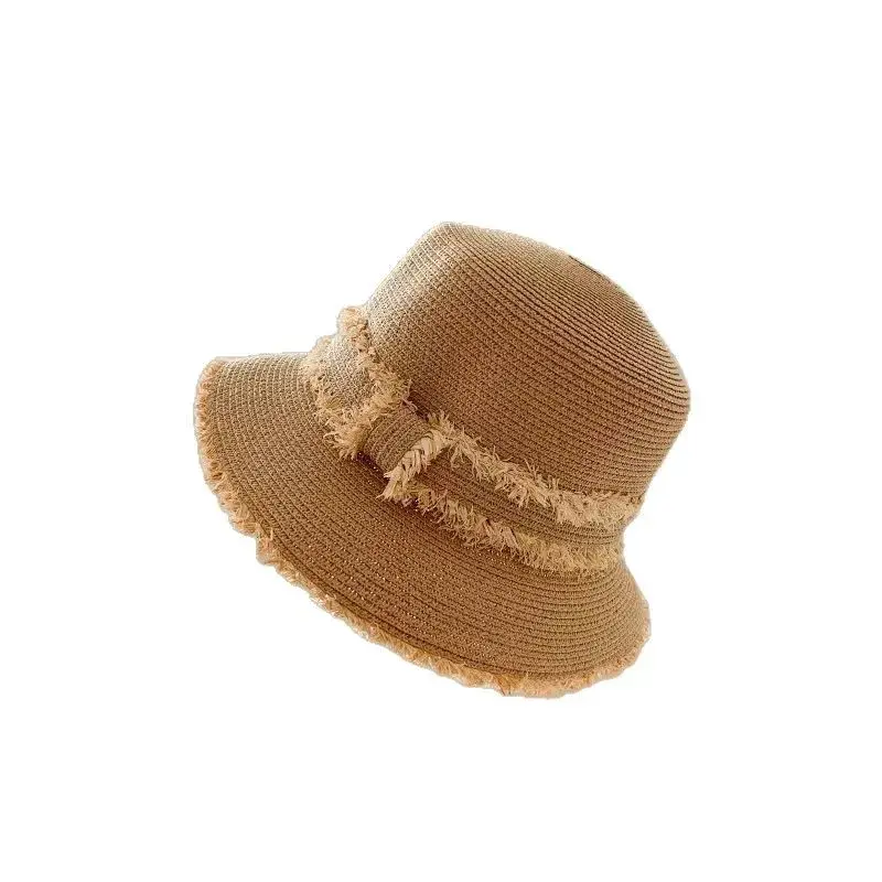 Simple Short Brim Straw Hat Beach Sandfisherman Cap Fashion Blogger Versatile Flat Top Sunshade Hat Coastal Edge Lace Net Cap