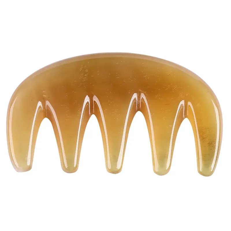 Natural Horn Comb Wool Five Tooth Comb For Home Use Men Women's Massage Comb Large Tooth Comb Head Meridian Comb Engraving