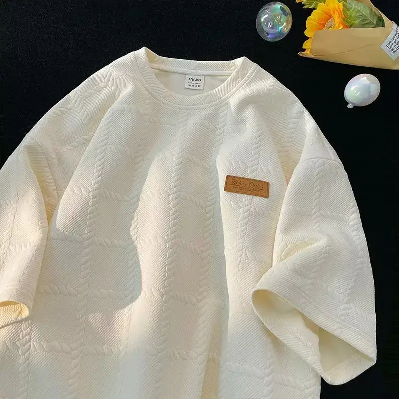 2023 Spring Summer Fresh Short Sleeve T-Shirt For Men Design Sensibility Niche Loose Fit Casual Versatile Seven Point Six Sleeve