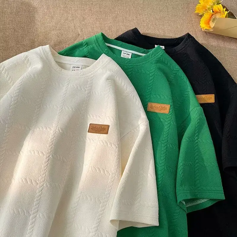 2023 Spring Summer Fresh Short Sleeve T-Shirt For Men Design Sensibility Niche Loose Fit Casual Versatile Seven Point Six Sleeve