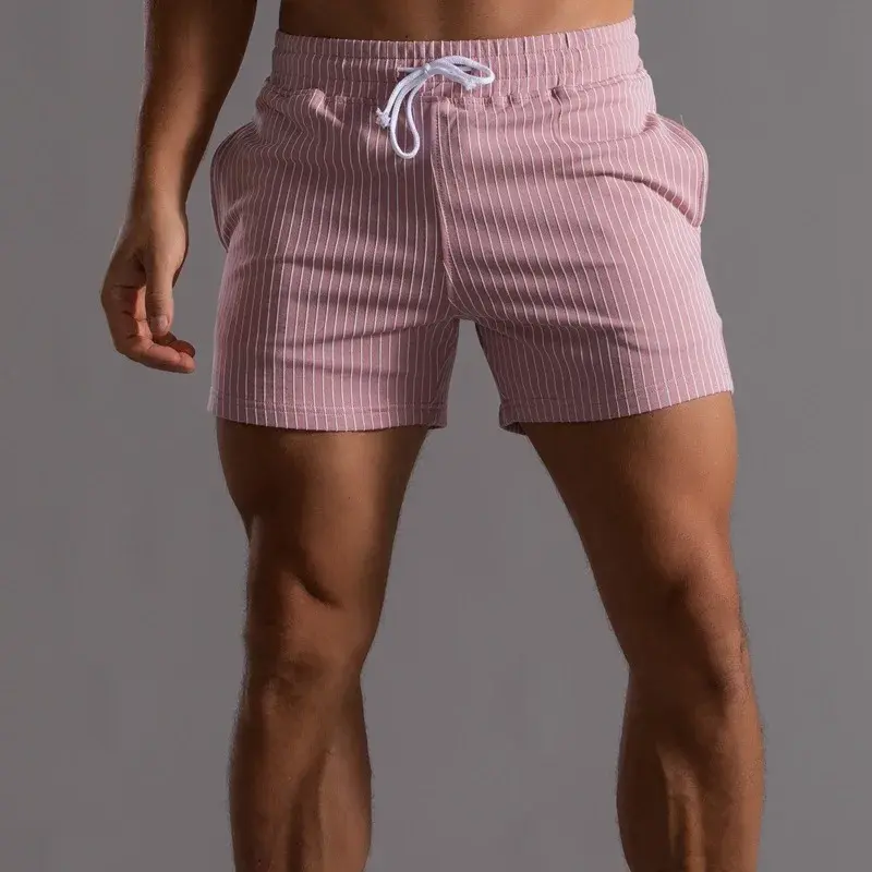 Men's Vertical Stripe Pure Cotton Shorts Sweatpants Casual Fitness Running Pants Military Green