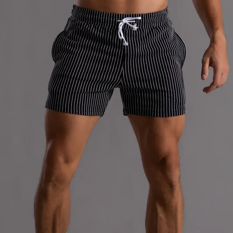 Men's Vertical Stripe Pure Cotton Shorts Sweatpants Casual Fitness Running Pants Military Green
